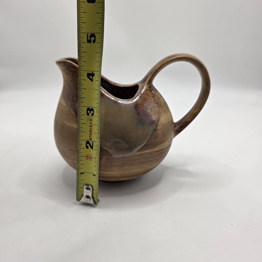 Rustic Pottery Creamer Pitcher Brown Reactive Glaze Cottagecore Farmhouse Decor - Picture 7 of 8